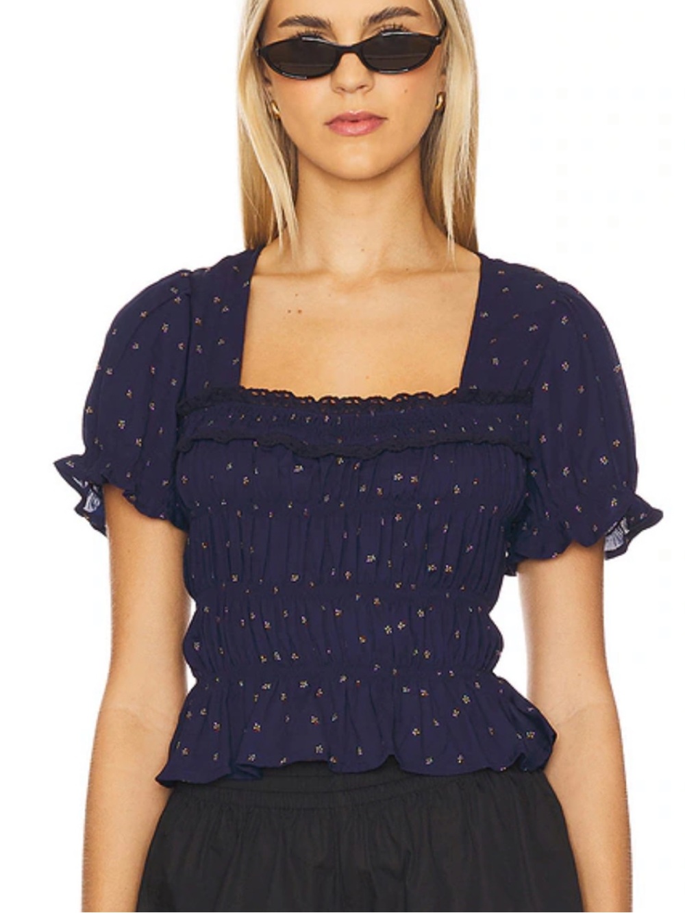 *NWT* FREE PEOPLE Size L Navy Adore You Blouse - Picture 5 of 7